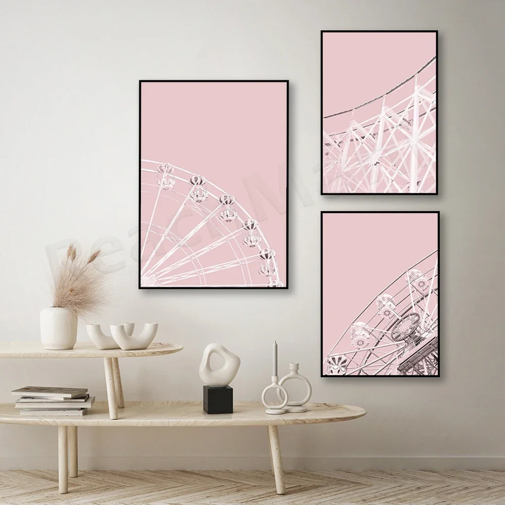 Ferris wheel print, amusement park nostalgic wall art, roller coaster print, gift for girlfriend, retro style travel poster