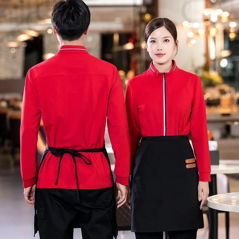 ウェイター作業服パーカー秋冬長袖女性レストラン中華レストランケータリング鍋ウェイタージャケット Emb