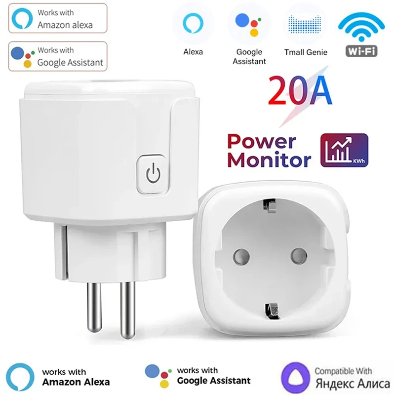 20A Wifi Smart Plug EU Socket Plug Switch Smart Home App Scene Linkage Support Alexa Google Home Voice Assitant Control Plug