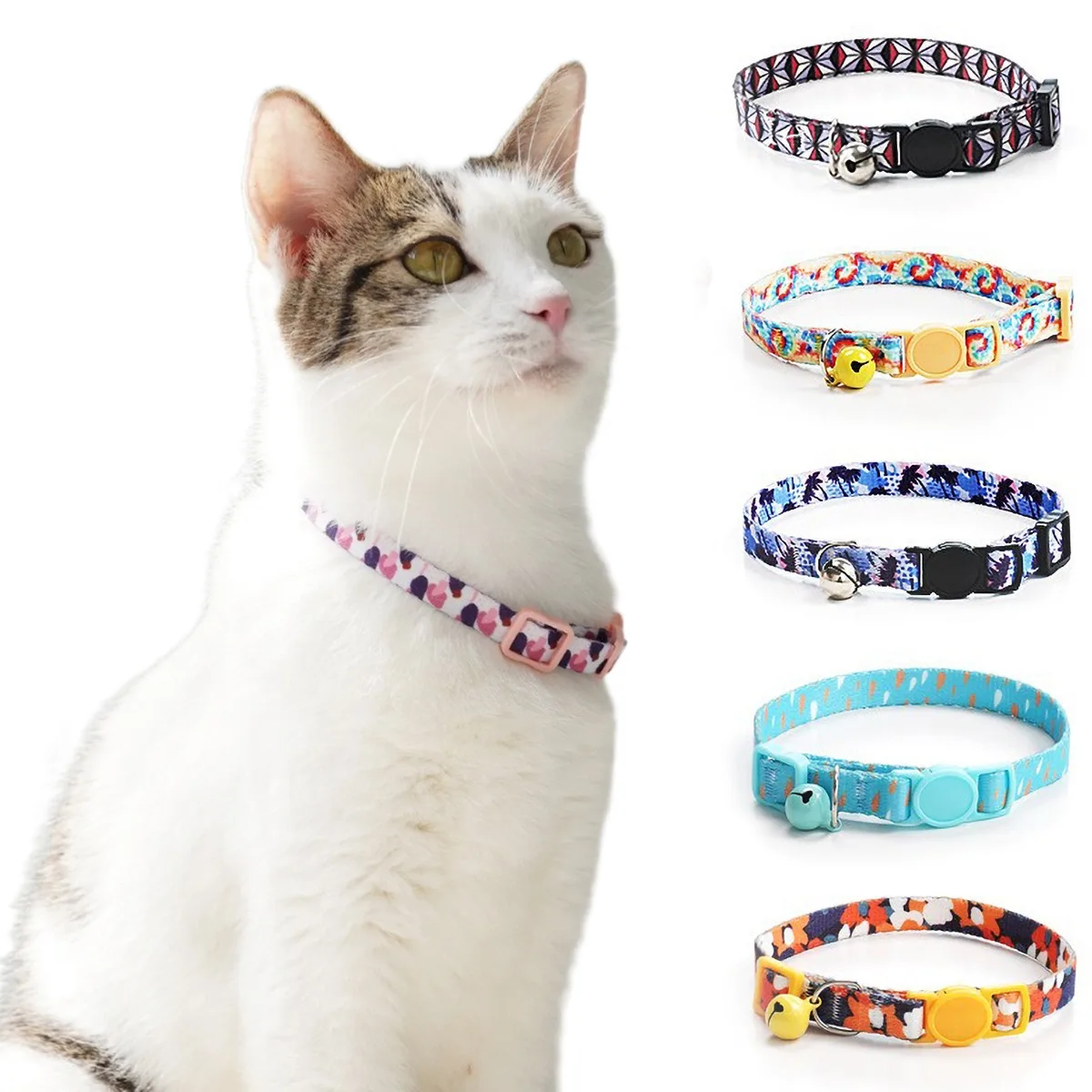 Anti-Suffocation Cat Collar, Adjustable 15-30cm, Comfortable Fit, Decorative Bell, Secure Buckle