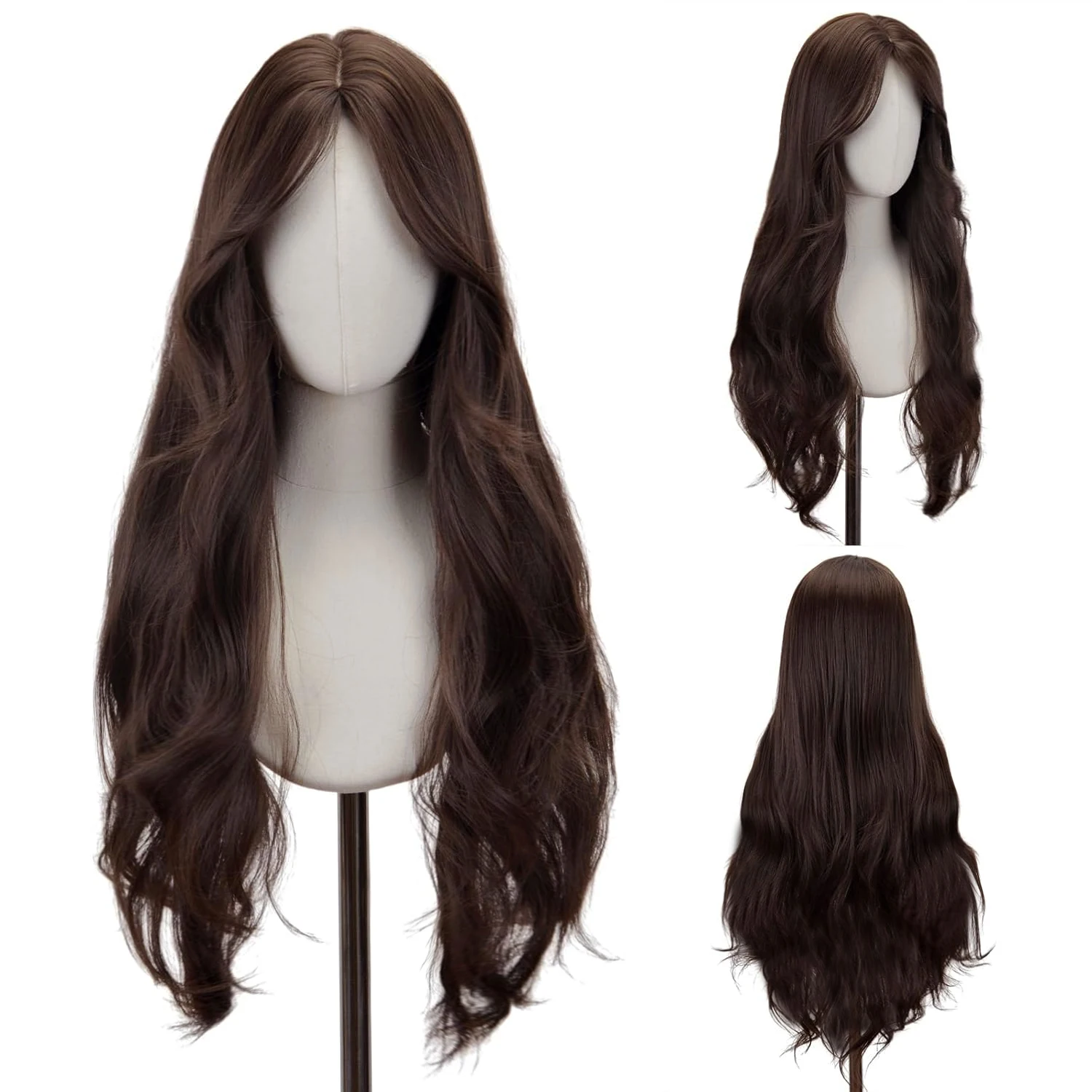 

Synthetic Middle Part Wig without Bangs Dark Brown Daily Use Natural Hair Heat Resistant Long Wigs for Women