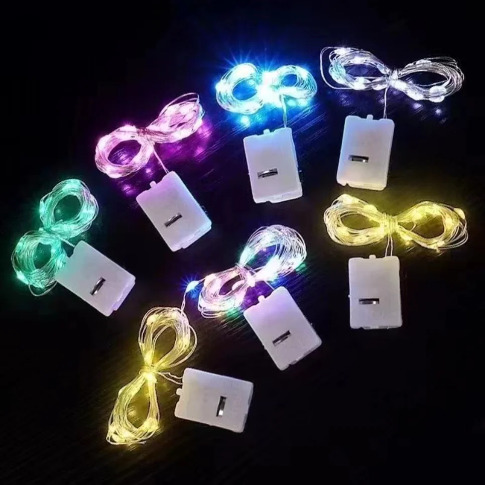 Cobre LED Fairy Lights com bateria, LED String Light, Decoração de Natal, Festa de Casamento, Bateria, 20 PCs por lote, 1 m, 2 m, 3m