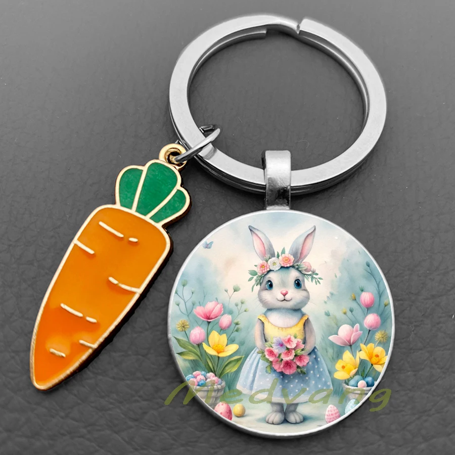 Easter Rabbit Keychain Acrylic Carrot Pendant Keyring Accessories Cute Rabbit Glass Women\'s Keychain Jewelry Gift