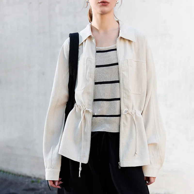 Old Money Wind Linen Tencel Jacket Sunscreen Women's Autumn Cotton And Linen Simple Casual Lapel Cardigan