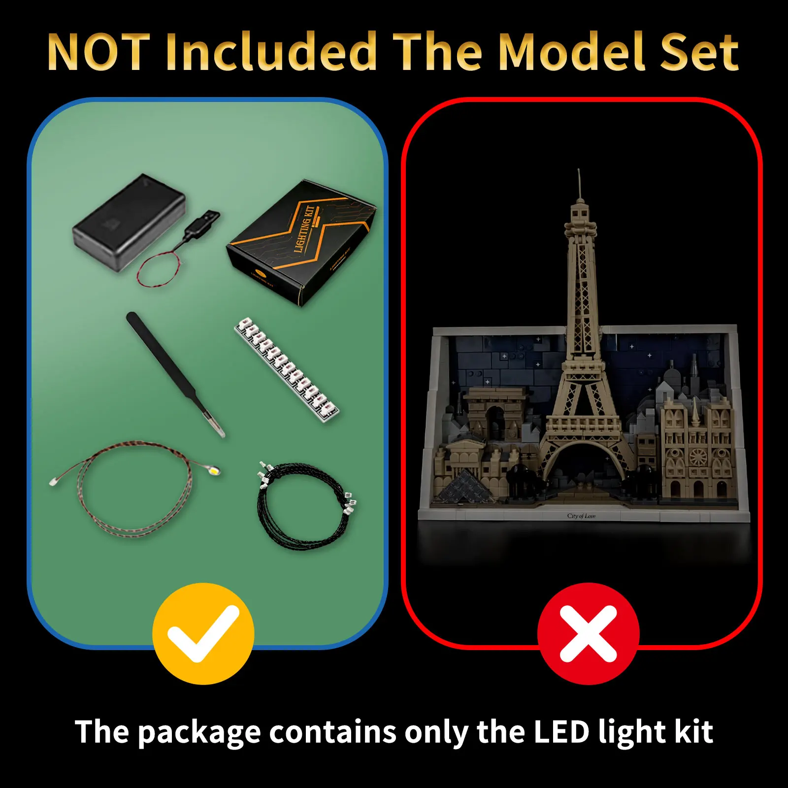 BRIXSPARK LED-Lichtset für Lego 21064, DIY-Lichtset für Paris City of Love Architekturbausteine, Steine nicht im Lieferumfang enthalten