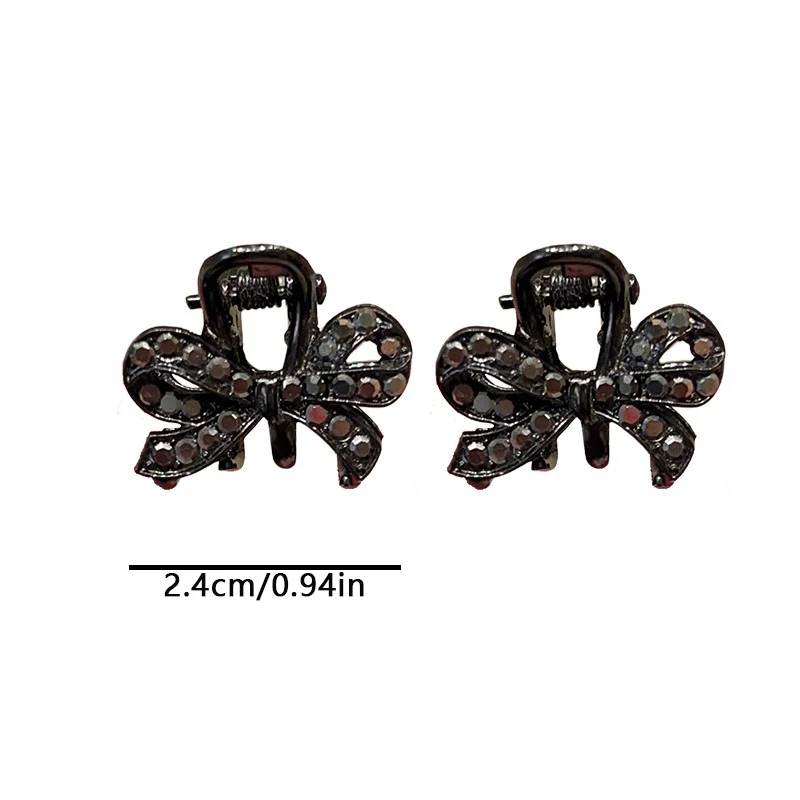 Schwarzer funkelnder Diamant-Schmetterlingsknoten-Haargreifer, französische elegante Frisur-Accessoires, Datum, Dressing, Nachmittagstee, modische Wahl – Detail 5
