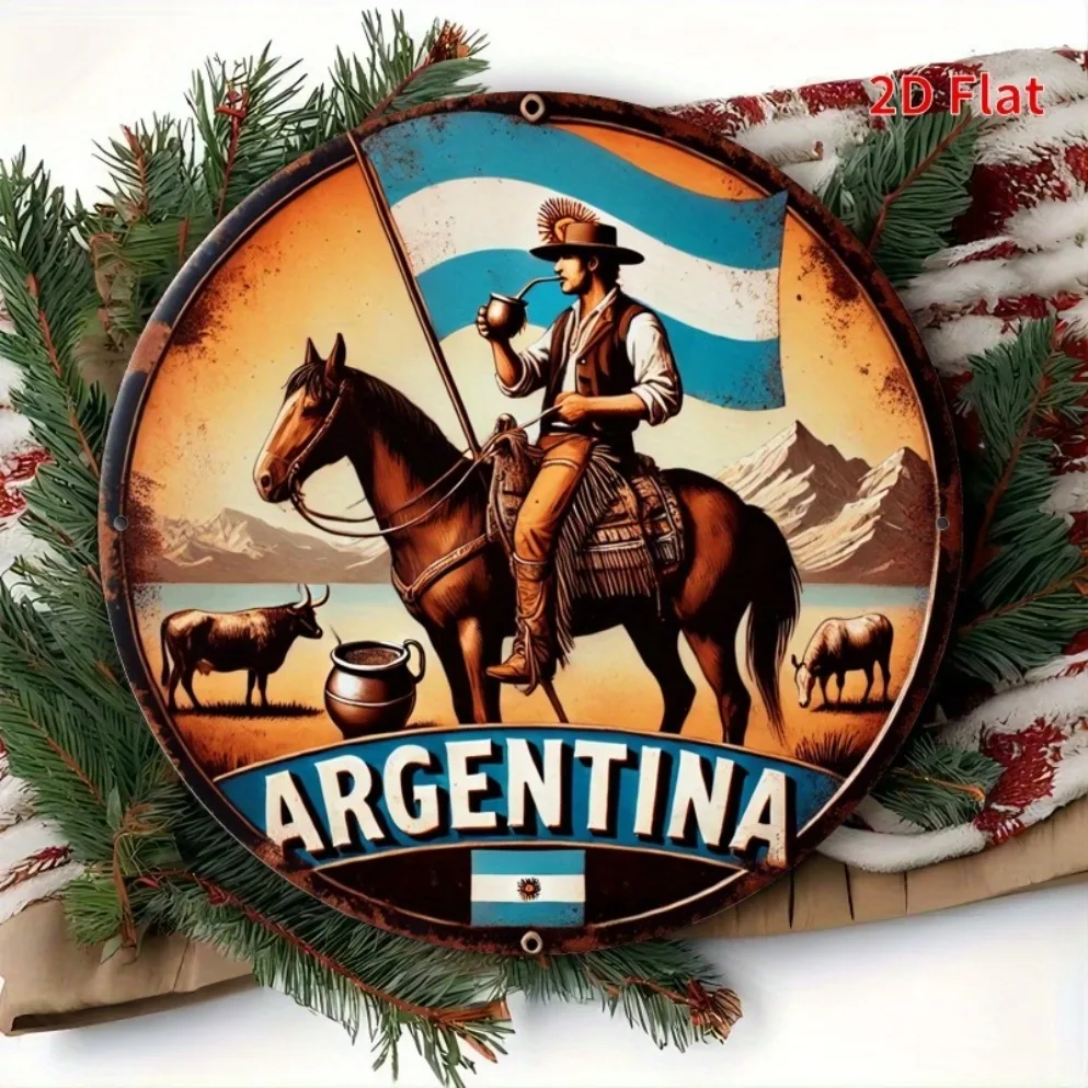 لوحة فنية جدارية ثنائية الأبعاد لموضوع البراري الأرجنتيني - تتميز بشاي رعاة البقر والمعلم |   مثالية للمطاعم الأرجنتينية والمنازل |   هدية فريدة"