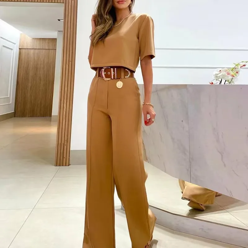 Summer New Sets For Women Fashion Solid Color Casual Wide-leg Pants Short Sleeves Blouses Suits Elegant Commuting Office Outfits