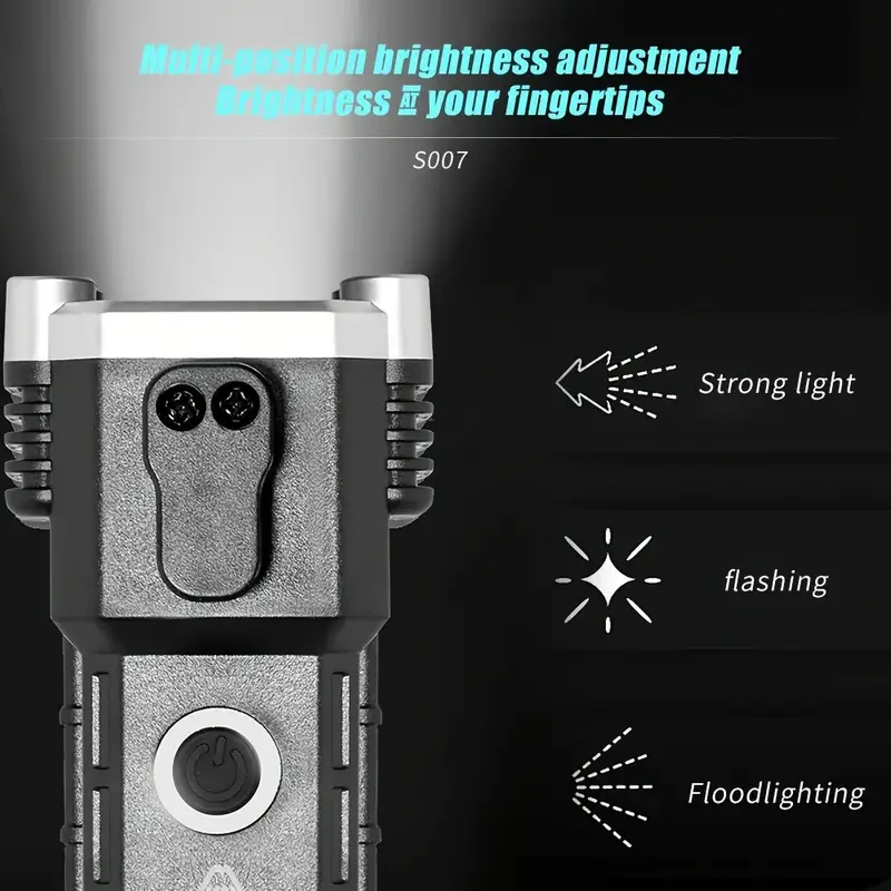 مصباح يدوي LED فائق السطوع قابل لإعادة الشحن - شعلة سيارة متعددة الوظائف مع مطرقة أمان وكسارة نافذة (ضوء طوارئ تلقائي)