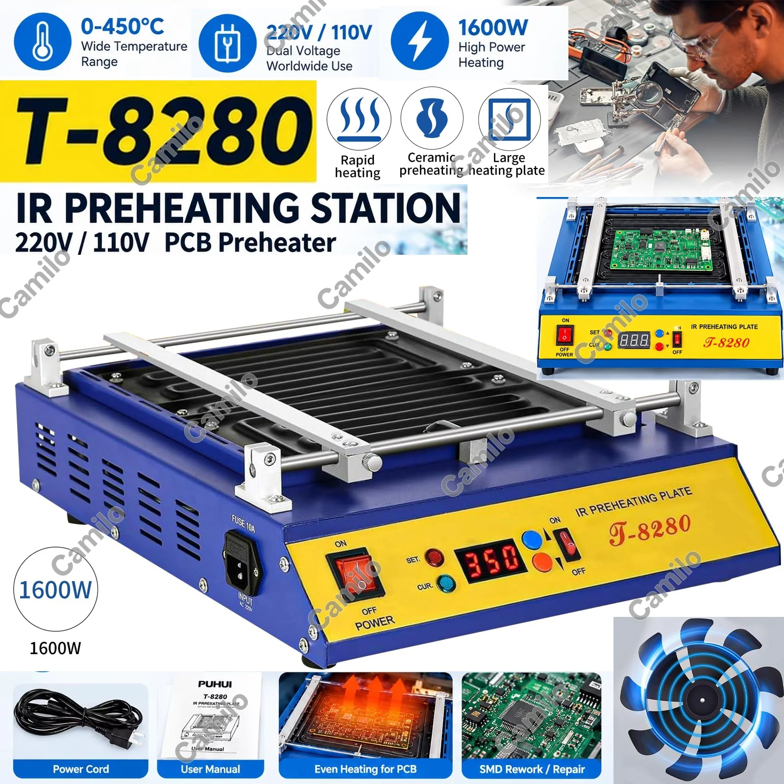 PCB Preheater T-8280 Infrared IR BGA Reflow Solder Station 110V 220V Hot Air Welding Machine For Phone Repair