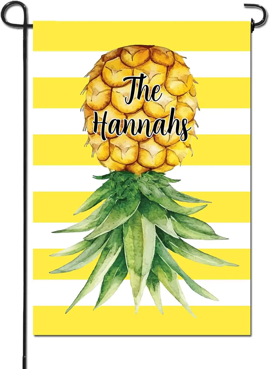 Upside Down Pineapple Design Custom Welcome Garden Flag - Double Sided Personalized Yard Decor with Last Name, Yellow Stripe PPM