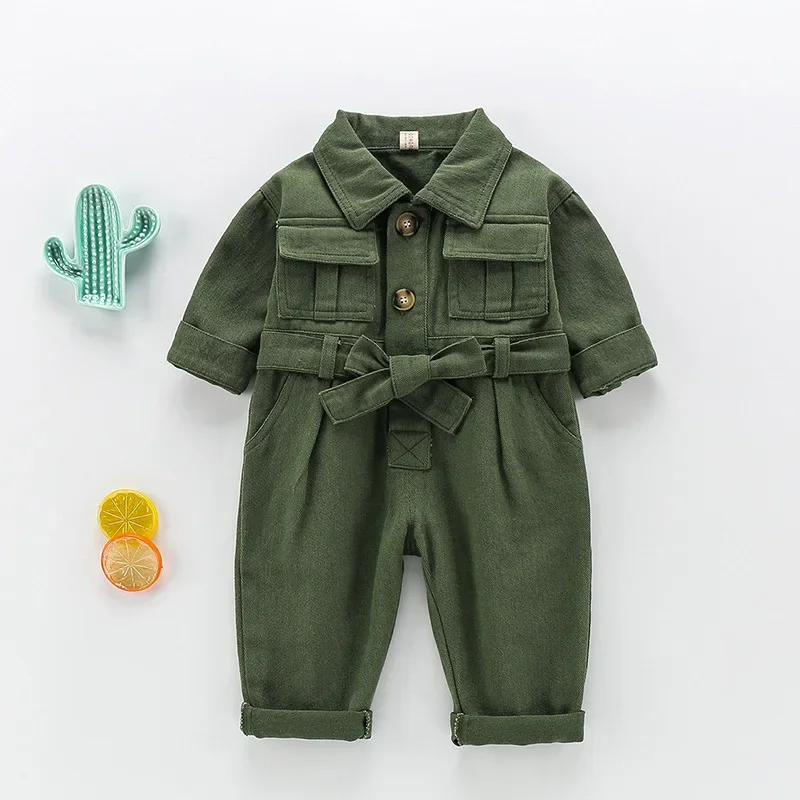 2022 Spring Kids Denim Jumpsuits Baby Long Sleeve Overalls Children Fashion Jeans Loose Trousers Korean Baby Boys Girls Outfit