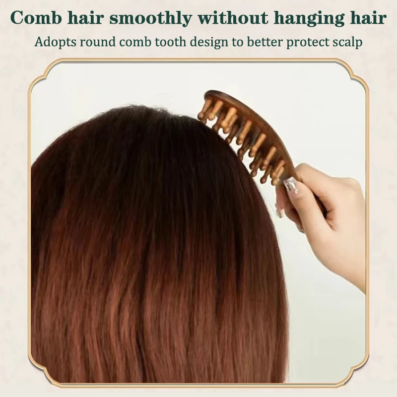 

Расческа из золотистого натурального сандалового дерева с длинной ручкой, многофункциональная массажная расческа Meridian со вставками зубов и 22 гвоздями для ухода за головой
