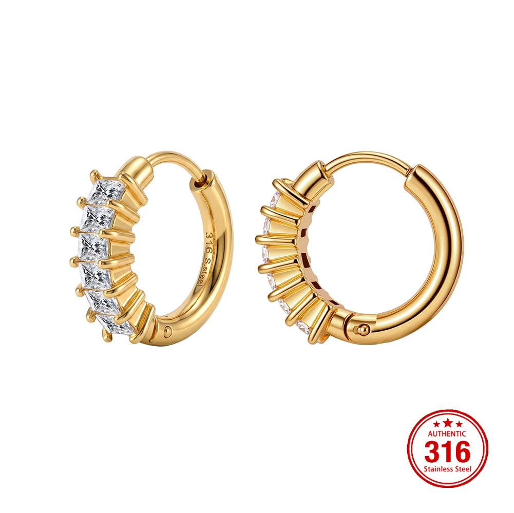 KISS MANDY Stainless Steel Fashion CZ Circle Hoop Earrings for Women Simple Zirconia Piercing Earring Trendy Jewelry HTKE04