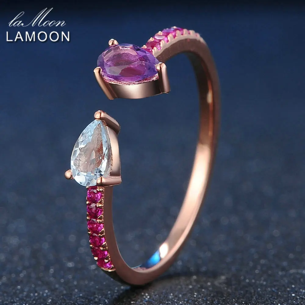 Luxurious 925 Sterling Silver Amethyst Topaz Rings Teardrop Natural Gemstone 18K Rose Gold Plated Bosemia Design Ideal for Women