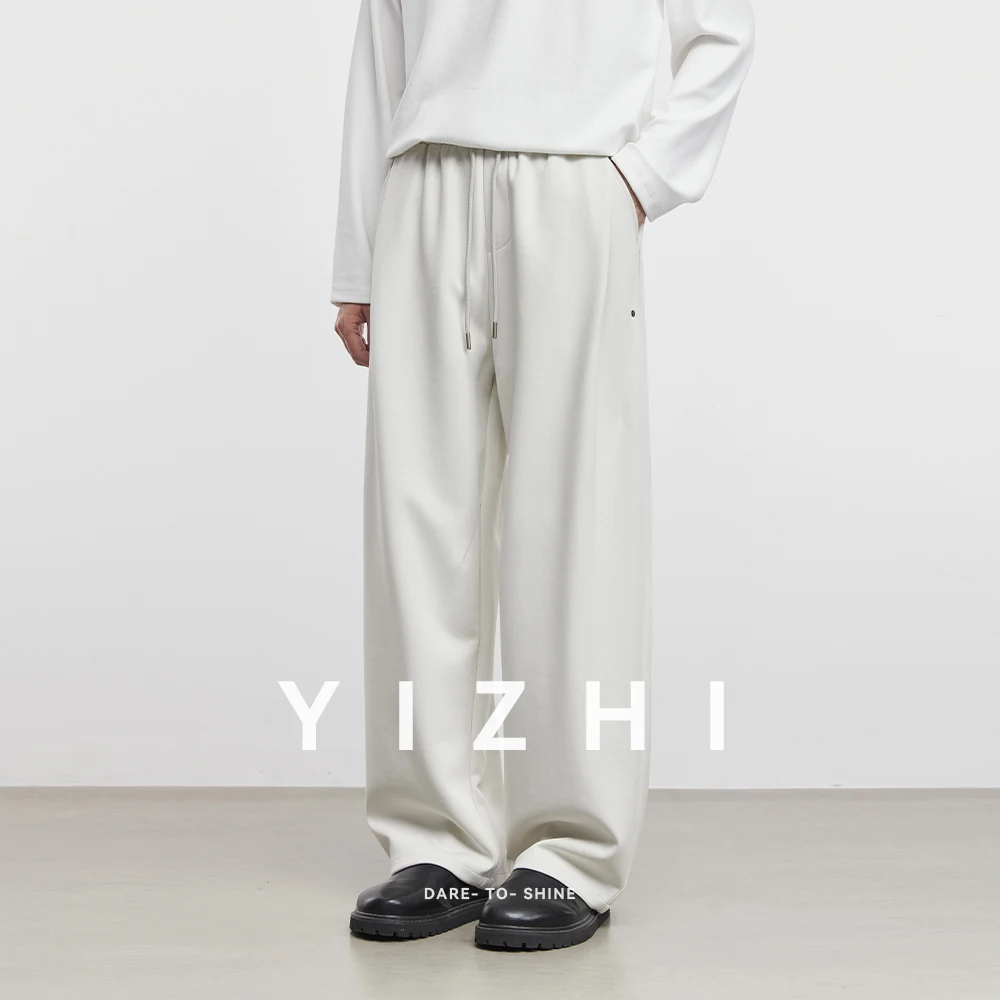 Autumn New Men's Casual Pants Fashion American Sports Straight Pants Elastic Waist Design Solid Color Men Outdoor Wide Leg Pants