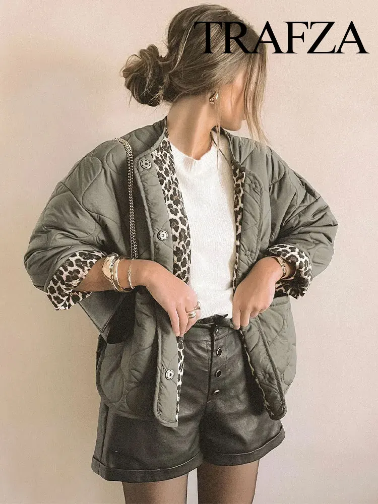 

TRAFZA зимняя женская повседневная хлопковая куртка в стиле ретро, модная однобортная куртка с круглым вырезом и карманами, женская уличная одежда