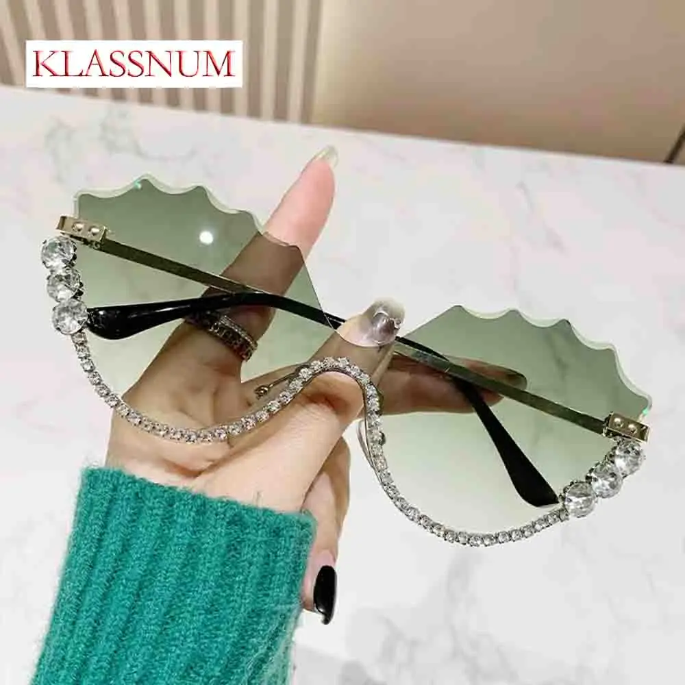 

Luxury Brand Diamond Inlaid High-end Women's Sunglasse Borderless Metal Eyeglass Frame luxurious Gradient Rhinestone Sunnies New