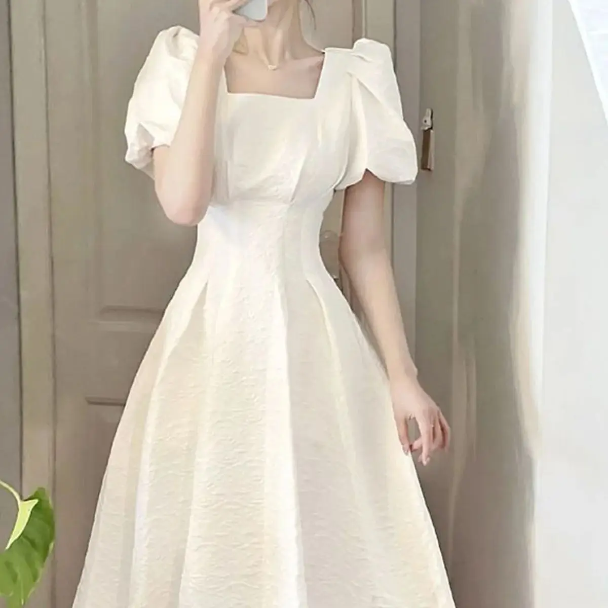 

Dress Puff Sleeve White Sweet 2024 New Large Size French Style Women Mori Vintage Narrow Waist And Slim Temperament Dresses