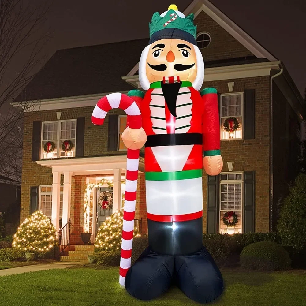 12 Foot Giant Christmas Inflatables Nutcracker Decoration Outdoor Blow Up Candy Cane Christmas Decoration with Build-in LED