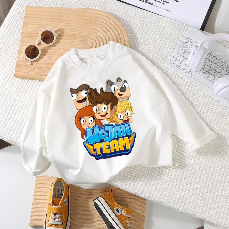 Wojan Teams T-shirt Long Sleeve Boys Girls Clothes Summer Cute Cartoon Tops Fashion Hip Hop Printed Casual Wear Birthday Gifts