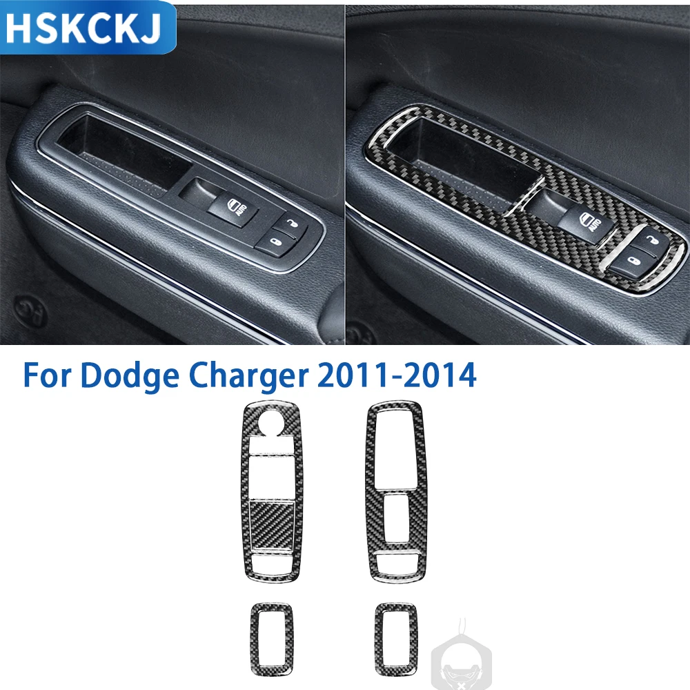 

For Dodge Charger 2011 2012 2013 2014 Accessories Carbon Fiber Interior Window Lifting Control Panel Cover Trim Sticker