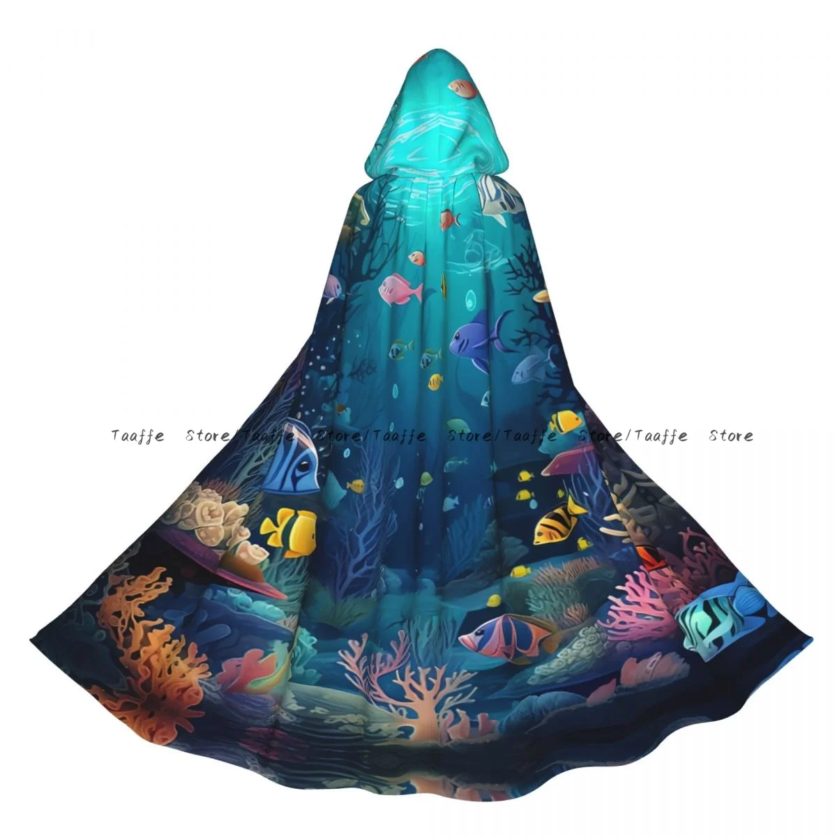 

Medieval Halloween Cosplay Cloak Hooded Coat Tropical Fish Underwater World Landscape Cape Coat Long Trench Costume Wizard Cloak