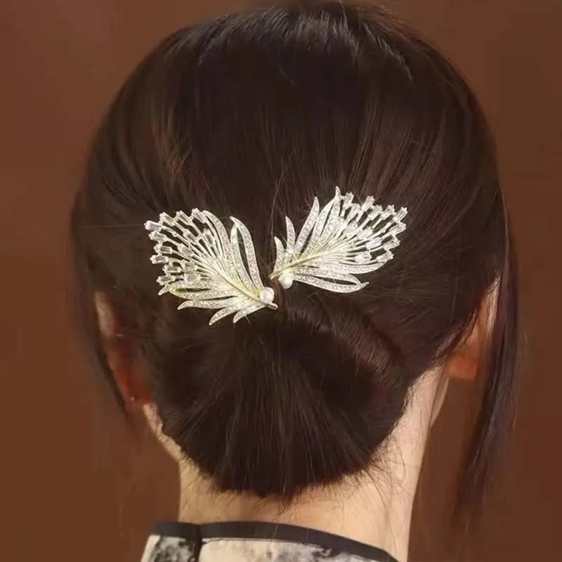 Elegant Golden Feather Twist Clips Girl Curly Hair Artifact Female Back of Head Clip Fashion Hairpins Barrettes Women Headdress