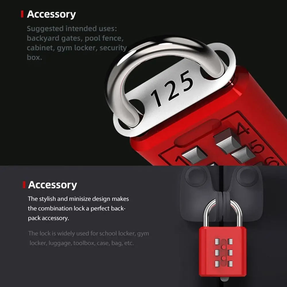 Anti-theft Travel Combination Lock Backpack Zipper Lock 6 Digit Button Password Lock Dormitory Cabinet  Lock Luggage Padlock