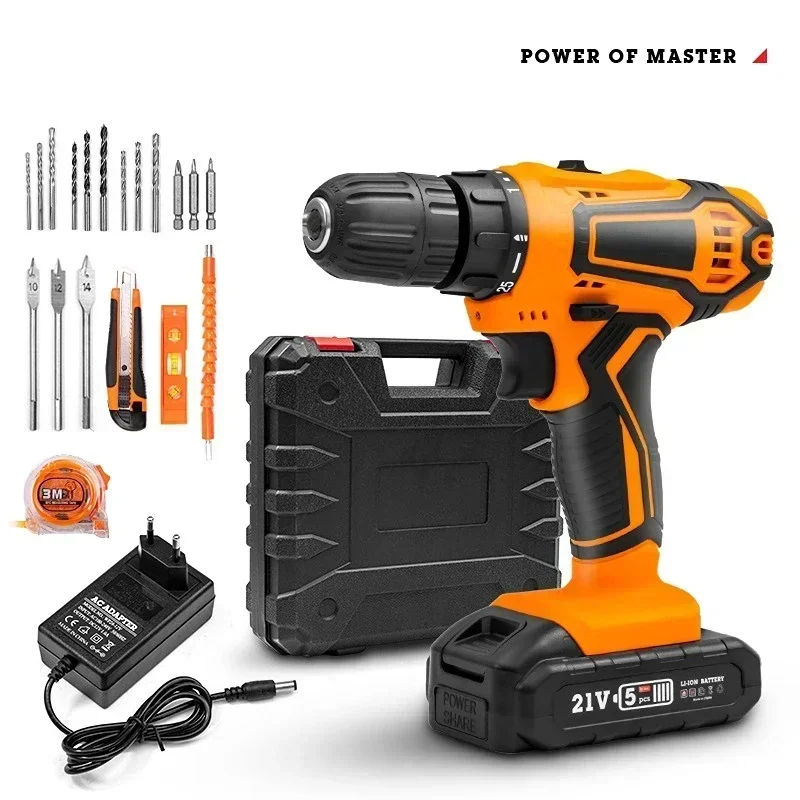 

12V/16.8V/21V Cordless Electric Drill Cordless Electric Screwdriver Set Dual-speed Rechargeable Lithium Battery Drill Power Tool