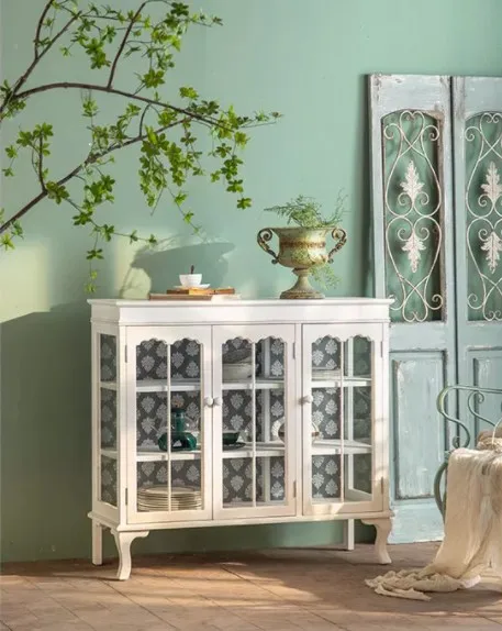 

Household Furniture White Cutlery Glass Door Kitchen Locker