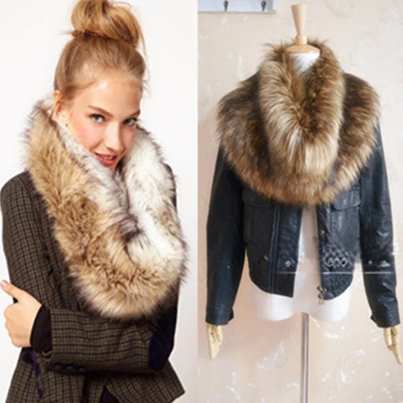 Warm  Fur Collar Scarf And Shawl Set Long Hair Artificial Mink Fur Neck Warmer for Men And Women Street Style Winter Fashion