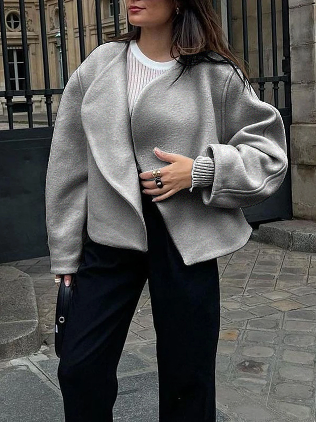 

Женское зимнее модное пальто, удобная однотонная шикарная уличная повседневная верхняя одежда с открытым передом и длинными рукавами