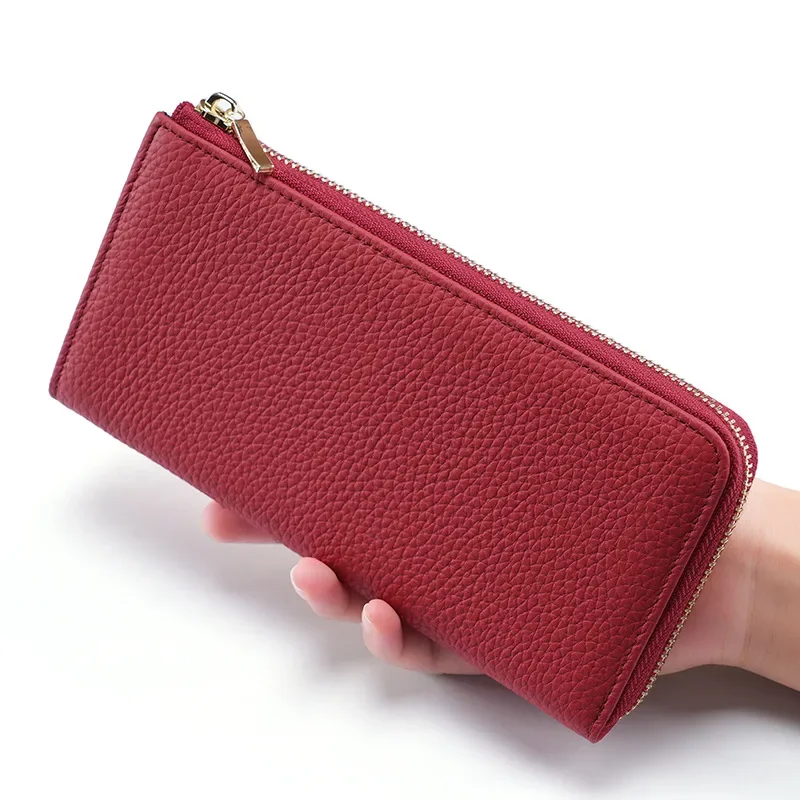 

Women's Wallet Anti-degaussing Card Holder 2024 New Style Zipper Large Capacity Clutch Bag First Layer Cowhide Wallet for Women