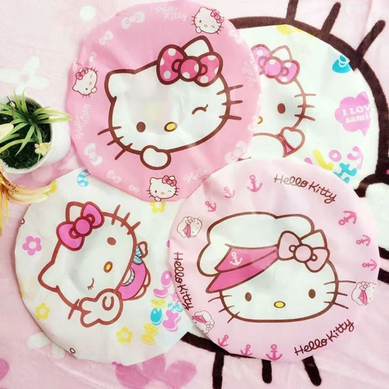 

3pcs Hello Kitty Kawaii Sanrio Pattern Shower Cap Anime Shower Dust Proof Sanitary Hat Girls Cartoon Cap Waterproof Hair Car