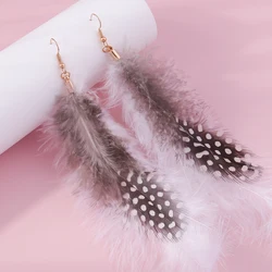 Aihua Retro Ethnic Big Long Feather Earring Boho Huggies Gypsy Women's Fringe Earrings Ear Hooks Handmade Vintage Jewelry