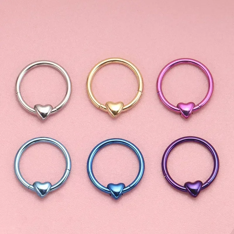 ASTM F136 Titanium Heart Clicker Septum Piercing 16G Daith Helix Earring Piercing 2025 New Nose Rings Anodized Body Jewelry