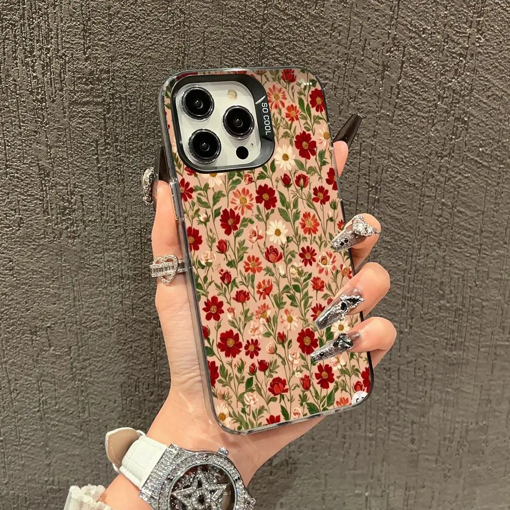 

Retro floral phone case suitable for iPhone 16 15 14 13 12 11 Pro/Max/Plus anti drop and shockproof back cover