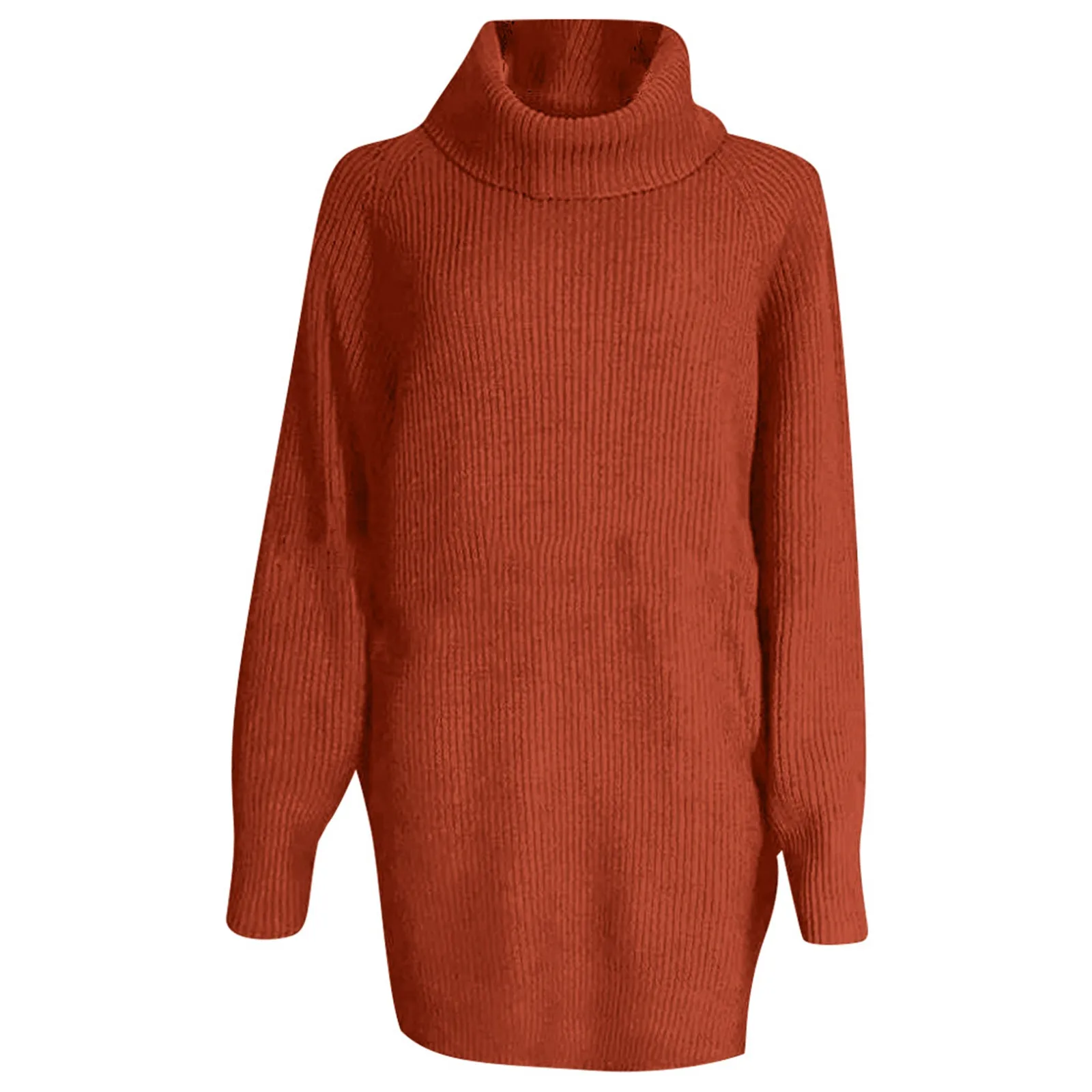 Autumn Winter New Women'S Long-Sleeved Turtleneck Sweater Solid Color Pocket Mid-Length Loose Dress Fashion Simple Warm Jumper