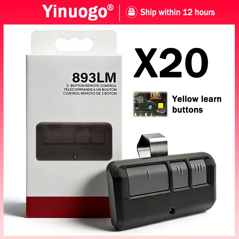 

For 891LM 893LM 950ESTD 953ESTD 41A7633 Remote Control Garage Door Opener 310MHz 315MHz 390MHz Security 2.0 Yellow Learn Buttons