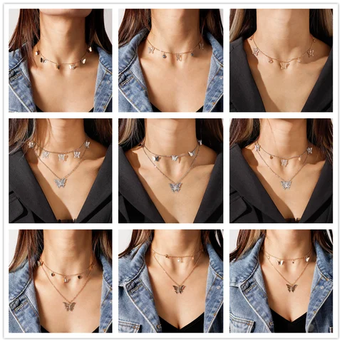 Aihua Nette Kleine Schmetterling Choker Halskette Für Frauen Gold Farbe Schmetterling Hals Kragen Kurze Ketten Glänzende Weibliche Schmuck