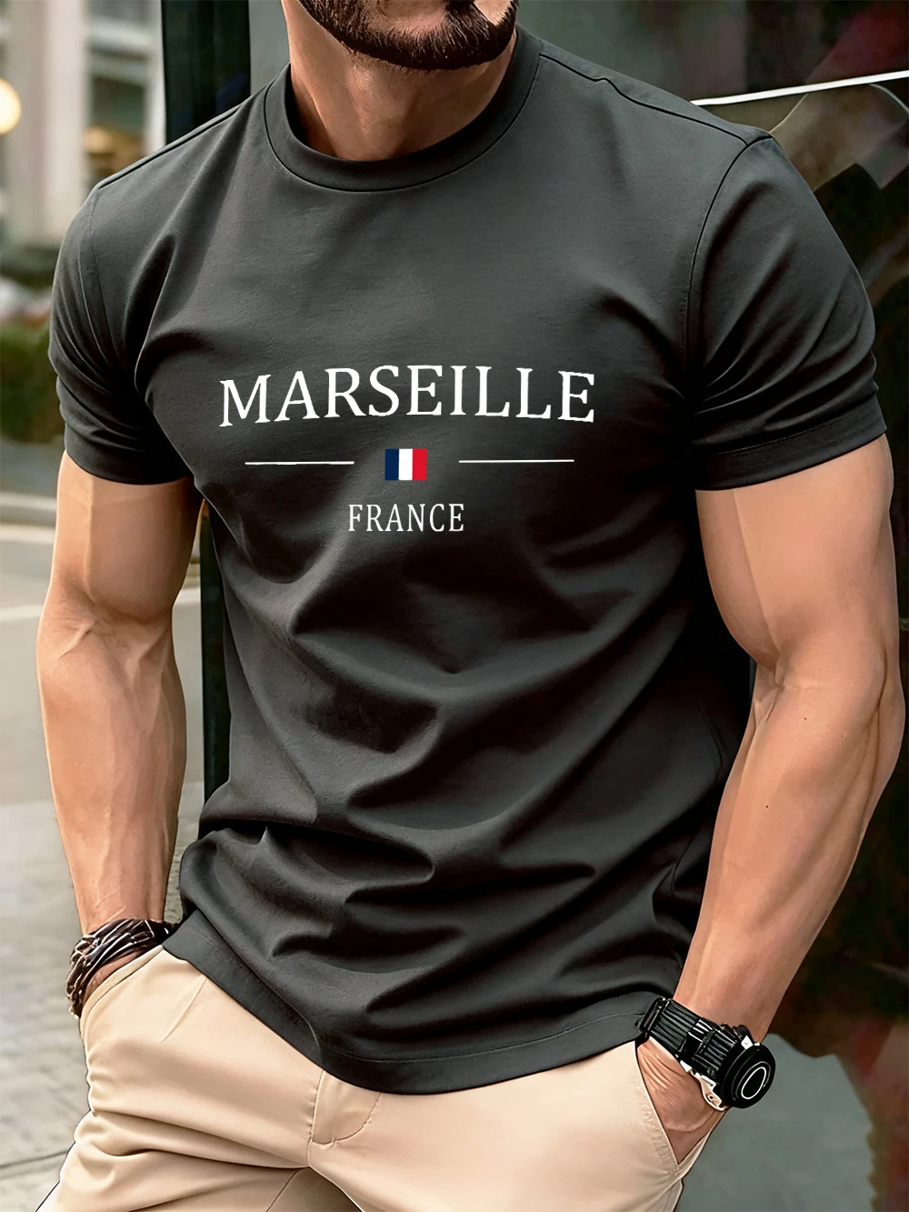 Marseille France Flag Printing Cotton T-Shirts Mens Summer Oversize O-Neck T Shirt Short Sleeve Soft Tops Basic Male Clothes