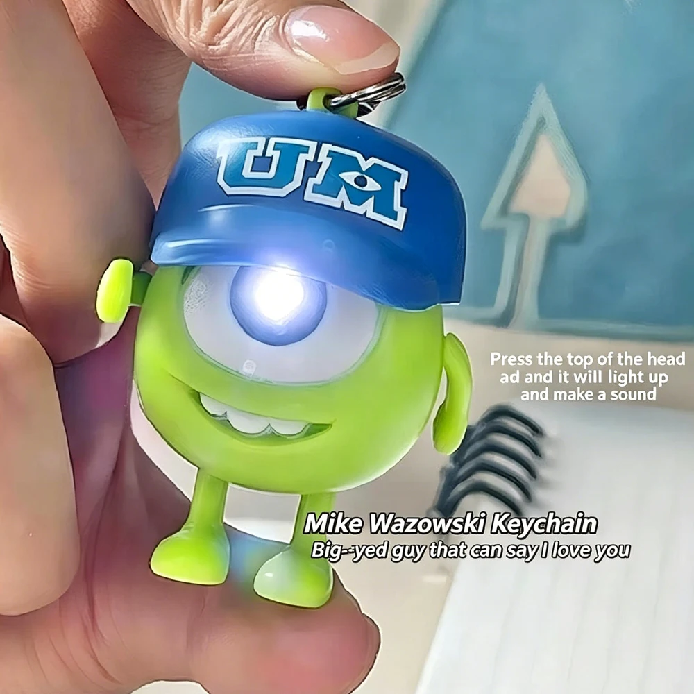 Porte-clés Mike Wazowski, Monstres Université, jouet sonore et lumineux « Je t'aime », pendentif de sac figurine de dessin animé pour couple, cadeau créatif