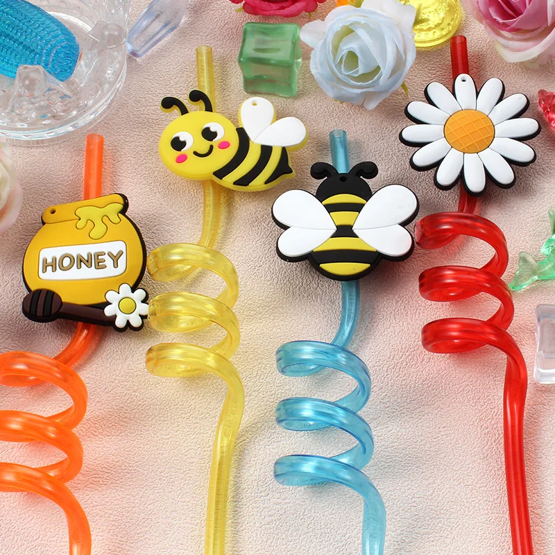 6pcs Bee-themed straws. Reusable spiral straws, perfect for birthday parties, bars, weddings, and other occasions.