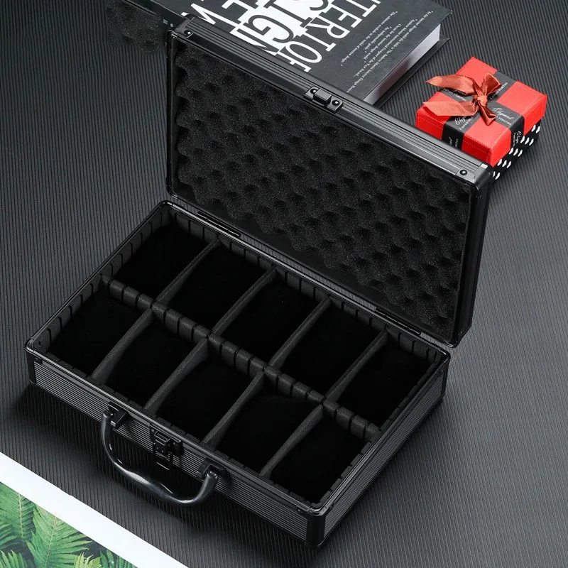 Watch Box Organizer Black Transparent Aluminum Alloy Watch Storage Box With Soft Pillow Safe Deposit Suitcase Mobile Bulkhead