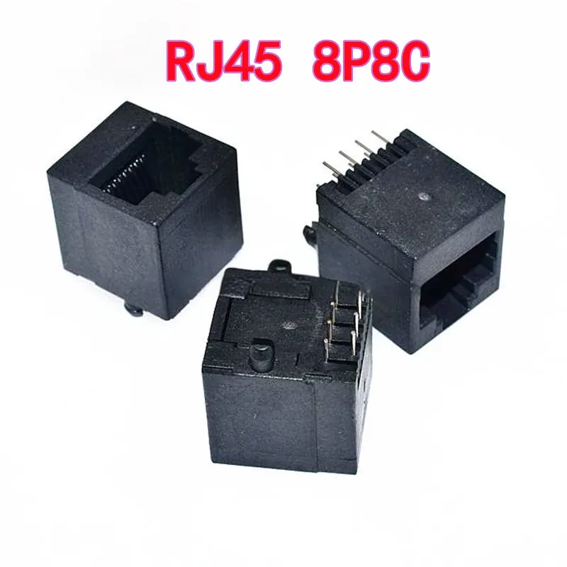 10PCS RJ45 All-Plastic 5224 Vertical Socket – 52-8P8C All-Plastic Network Cable Socket, 180-Degree RJ45 Connector