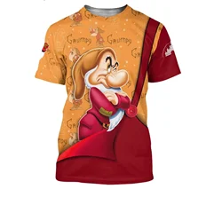 2024 Summer New 3D Printing Grumpy Dwarf Red Button Overall Patterns Disney Cartoon 3D T-Shirt Unisex