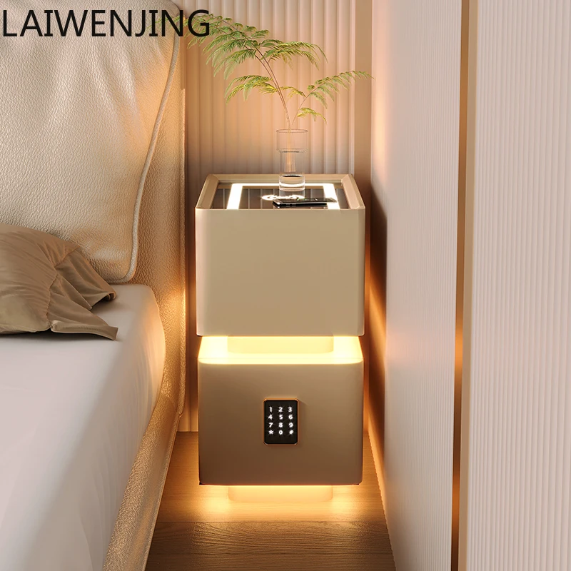 

MJY extremely narrow smart bedside table solid wood small mini cabinet with lock