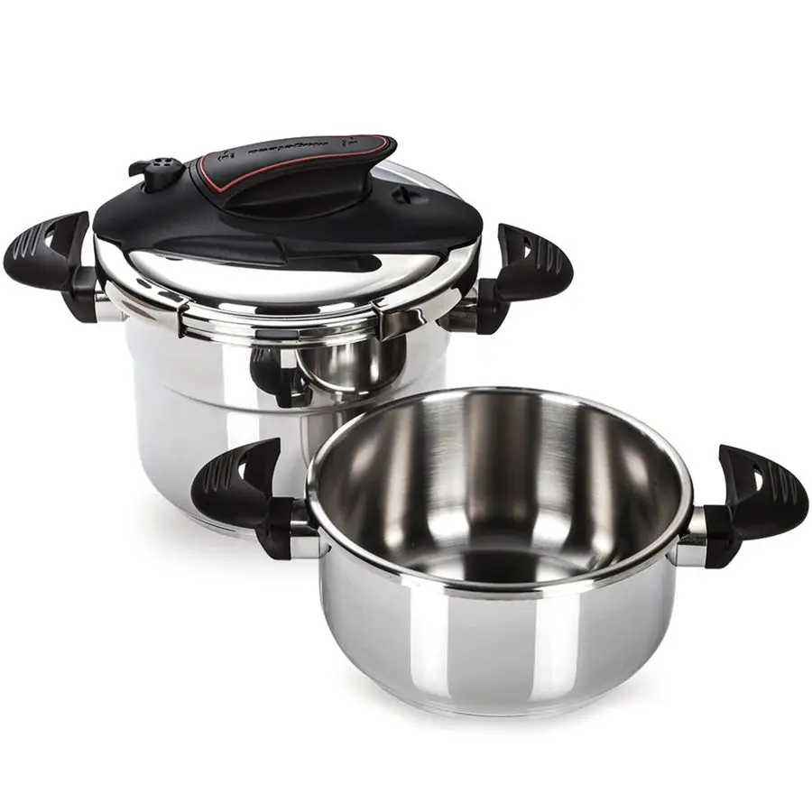 

Prisma Pressure Cooker, 4.26.3 Qt, 18 10 Stainless Steel, Easy Lock, Induction Compatible, 5 Safety Systems, 11.6 PSI