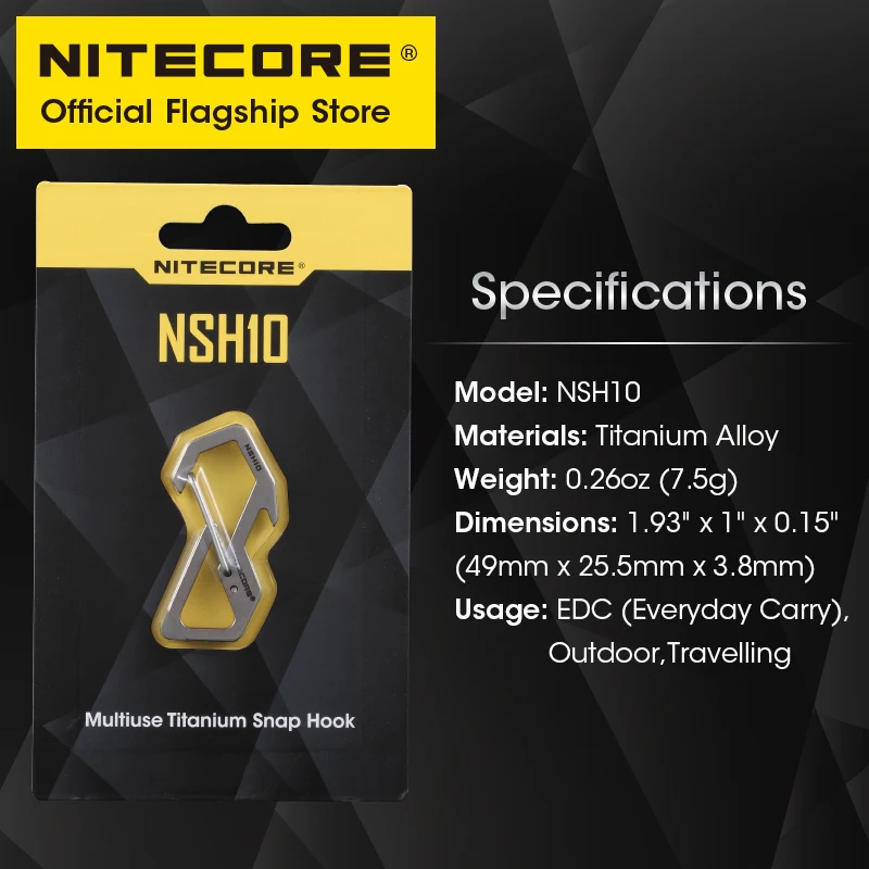 NITECORE NSH10 Multiuse Titanium Karabijnhaak 3-in-1 TC4 Flesopener Platte kop Schroevendraaier Sleutelhanger Rugzak EDC Ophanggereedschap